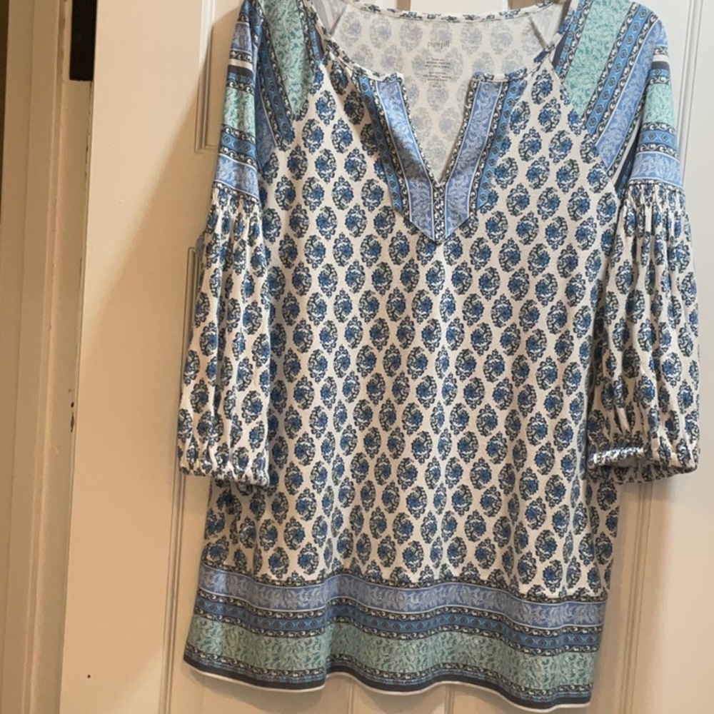 J Jill Pure Jill Border Printed Split Neck Tunic